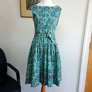 Lindy Bop Retro Floral Mod Fit and Flare Vintage Style 1960s Dress Sleeveless